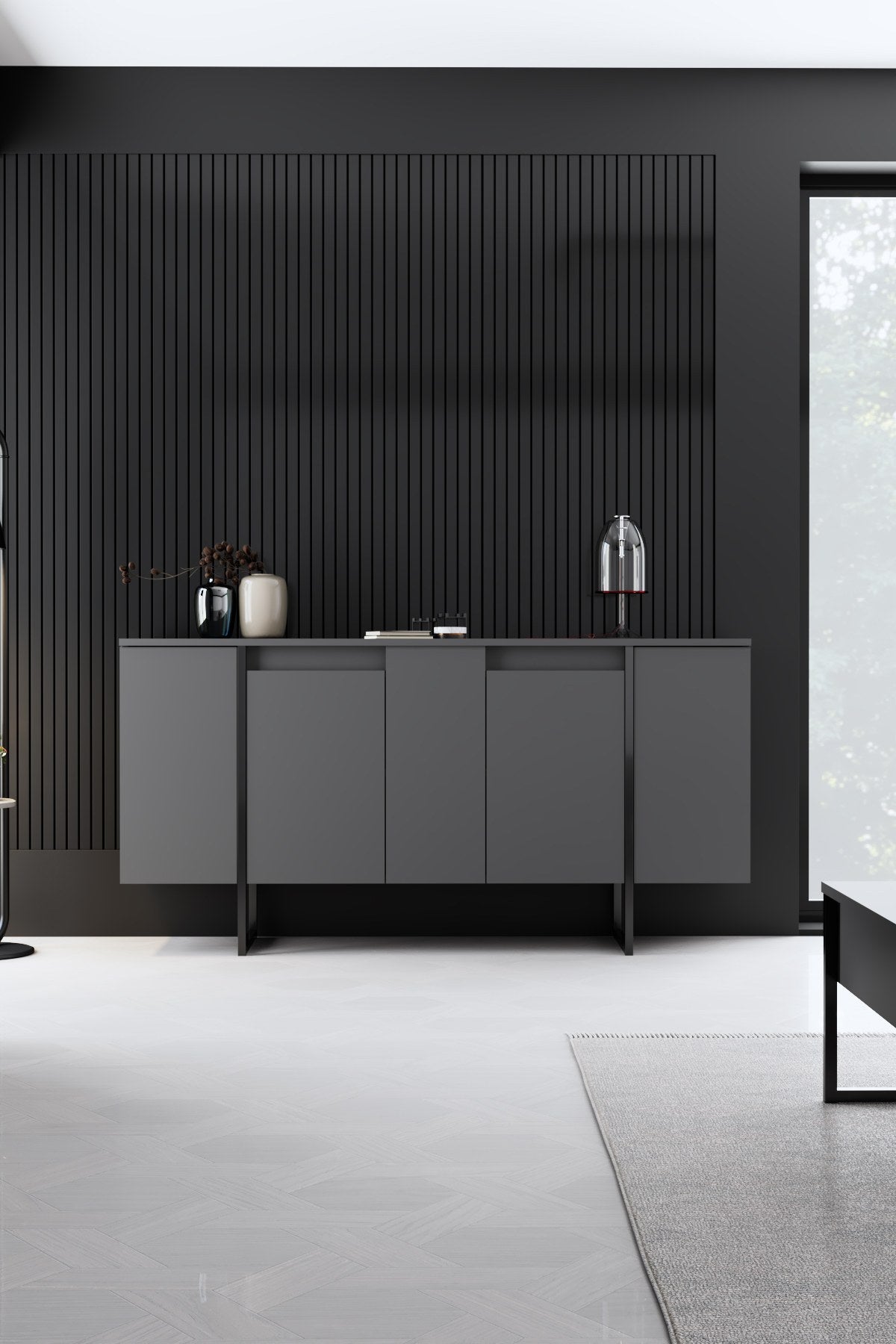 Meubelsets - Meubelset Antraciet Luxe - Salontafel + TV Meubel + Dressoir - Zwart Frame - Dimehouse