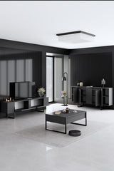 Meubelsets - Meubelset Antraciet Luxe - Salontafel + TV Meubel + Dressoir - Zwart Frame - Dimehouse