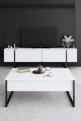 Meubelsets - Meubelset Wit Luxe - Salontafel + TV Meubel + Dressoir - Zwart Frame - Dimehouse