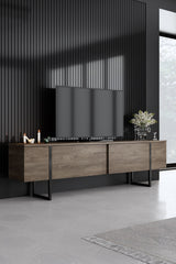 Meubelsets - Meubelset Walnoot Luxe - Salontafel + TV Meubel + Dressoir - Zwart Frame - Dimehouse