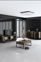 Meubelsets - Meubelset Walnoot Luxe - Salontafel + TV Meubel + Dressoir - Zwart Frame - Dimehouse
