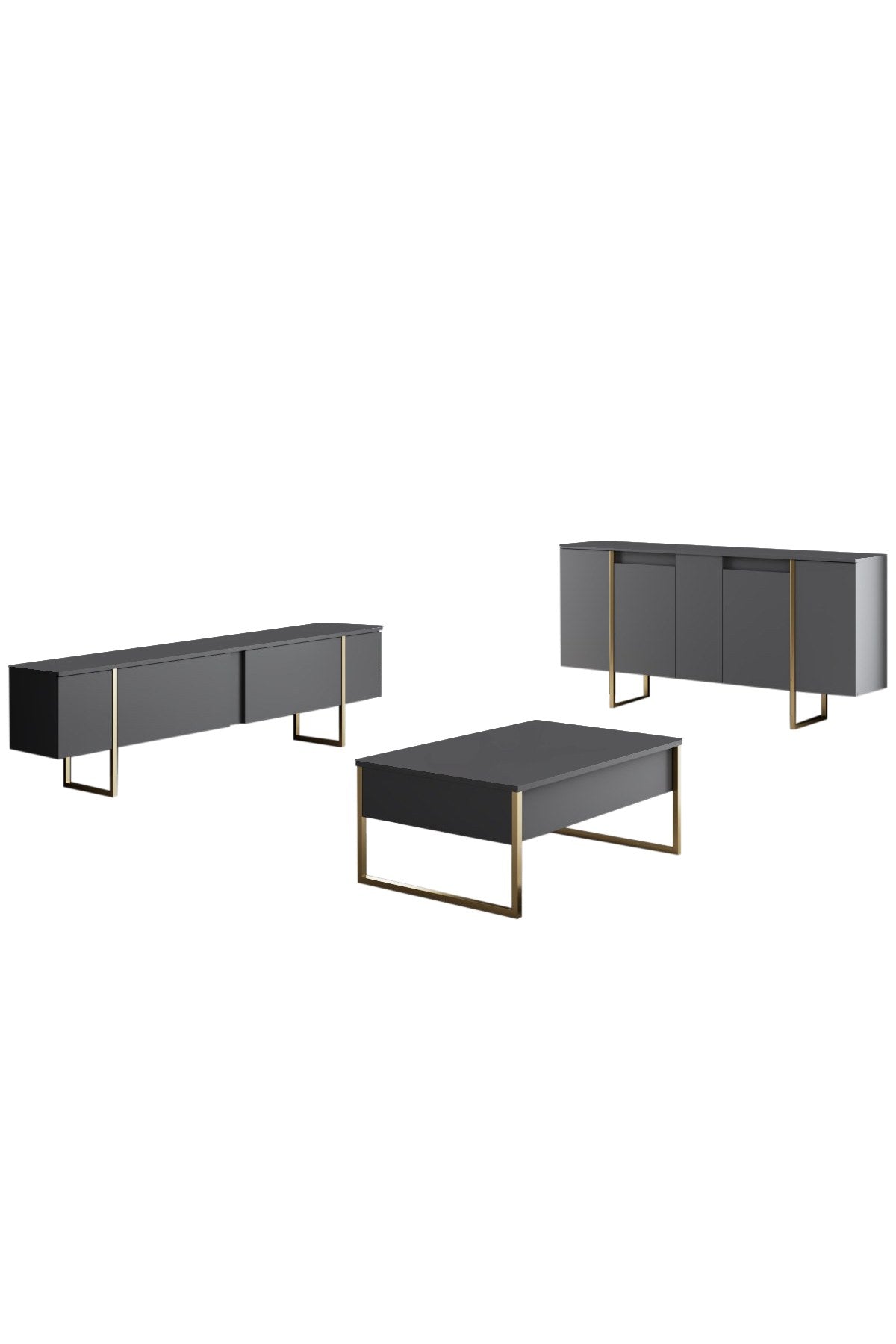 Meubelsets - Meubelset Antraciet Luxe - Salontafel + TV Meubel + Dressoir - Gouden Frame - Dimehouse