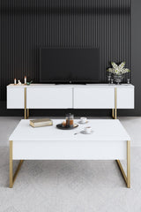 Meubelsets - Meubelset Wit Luxe - Salontafel + TV Meubel + Dressoir - Gouden Frame - Dimehouse