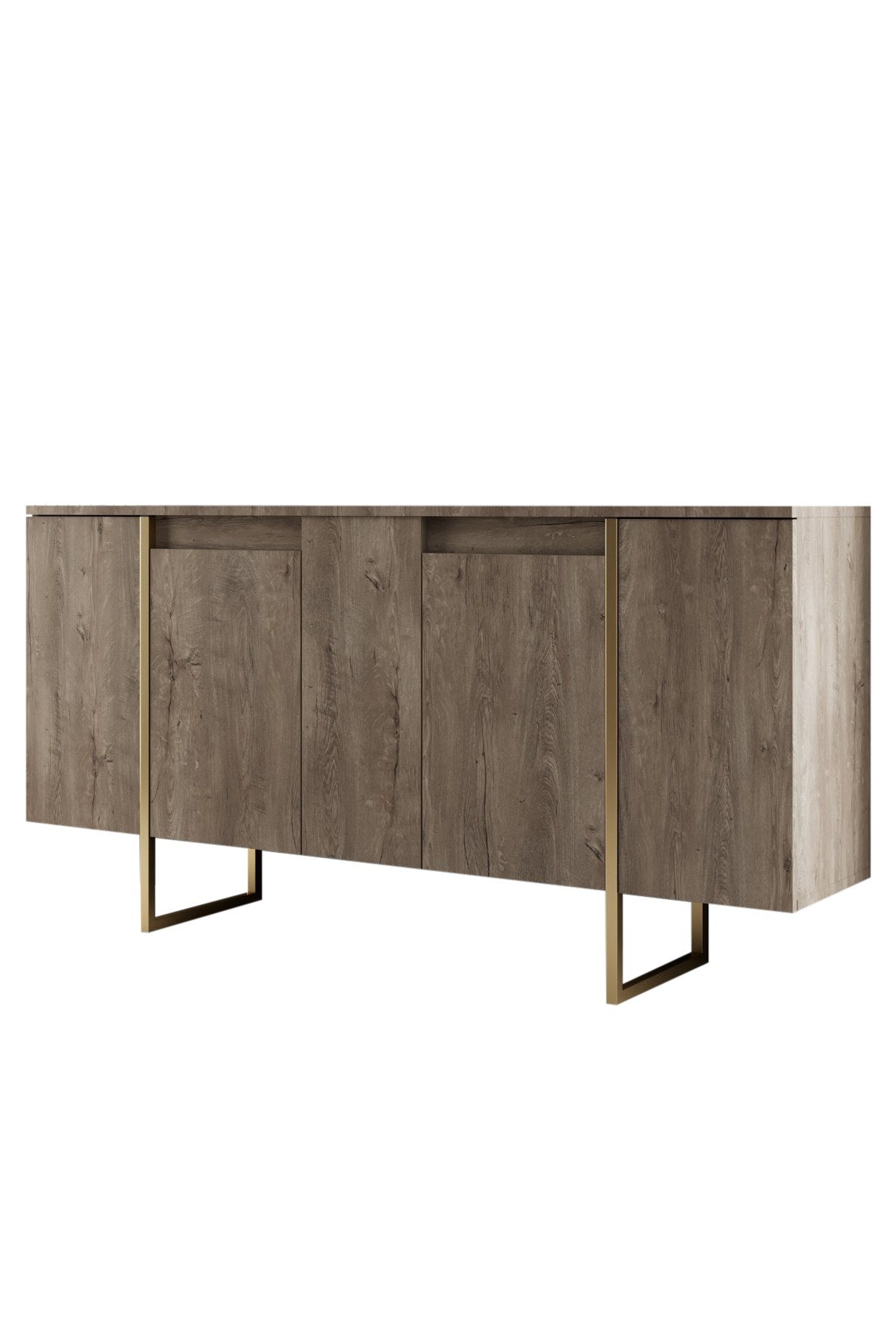 Meubelsets - Meubelset Walnoot Luxe - Salontafel + TV Meubel + Dressoir - Gouden Frame - Dimehouse