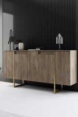 Meubelsets - Meubelset Walnoot Luxe - Salontafel + TV Meubel + Dressoir - Gouden Frame - Dimehouse