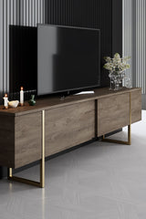 Meubelsets - Meubelset Walnoot Luxe - Salontafel + TV Meubel + Dressoir - Gouden Frame - Dimehouse
