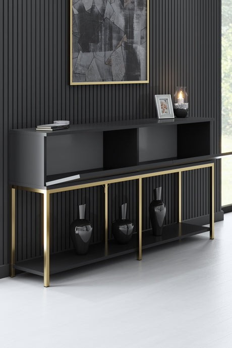 Dressoirs - Modern Dressoir Antraciet Lord 150x30x80 - Gouden Frame - Twee Vakken - Dimehouse
