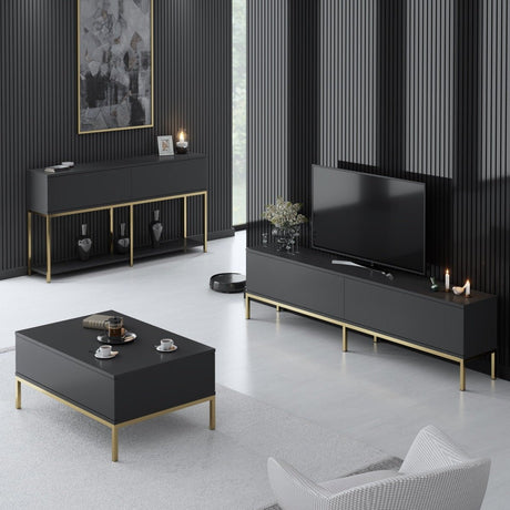 Meubelsets - Meubelset Antraciet Lord - Salontafel + TV Meubel + Dressoir - Gouden Frame - Dimehouse