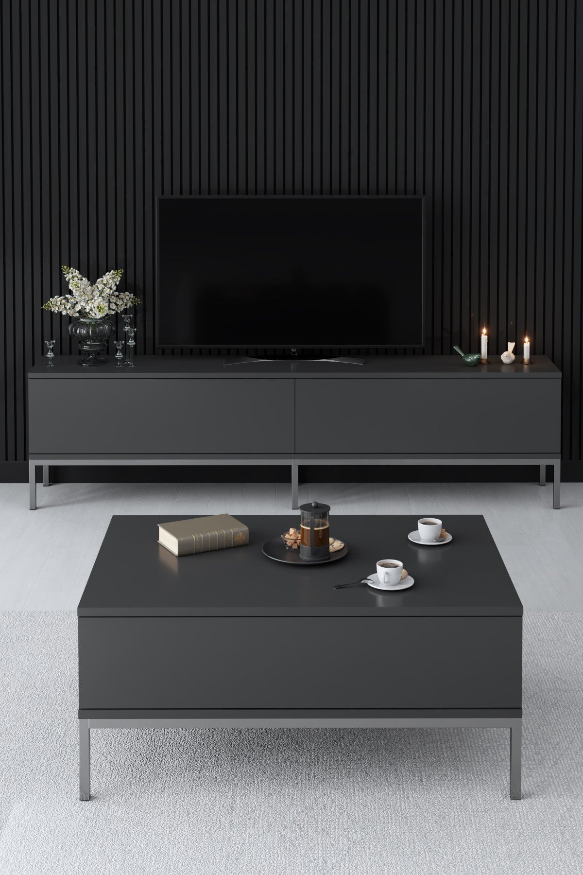 TV Møbel Lord Antracit Sølv Melamin 180x47x30 cm