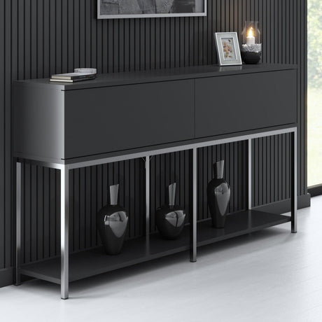 Dressoirs - Modern Dressoir Antraciet Lord 150x30x80 - Zilver Frame - Twee Vakken - Dimehouse