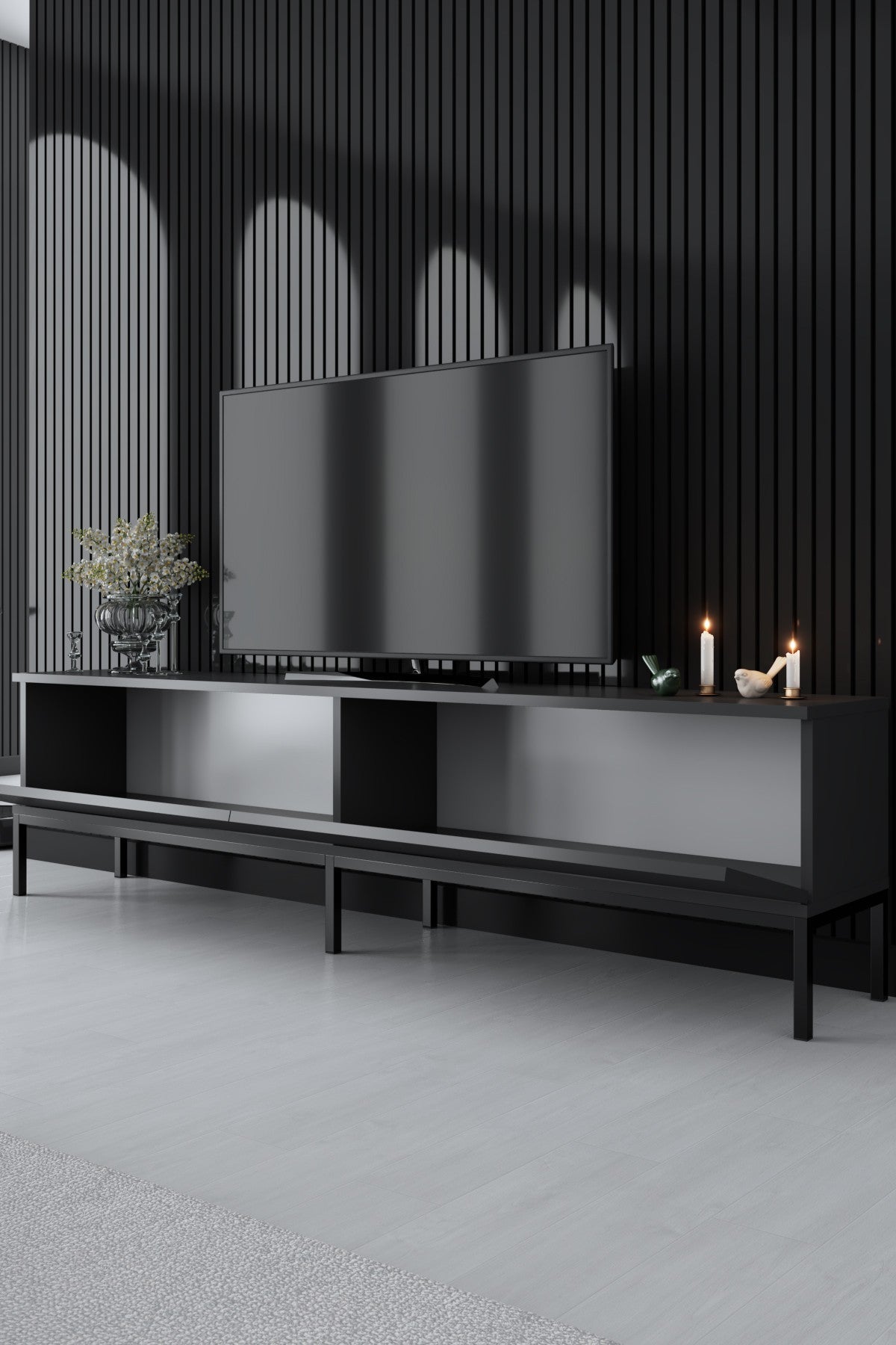TV Møbel Lord Antracit Sort Melamin 180x47x30 cm