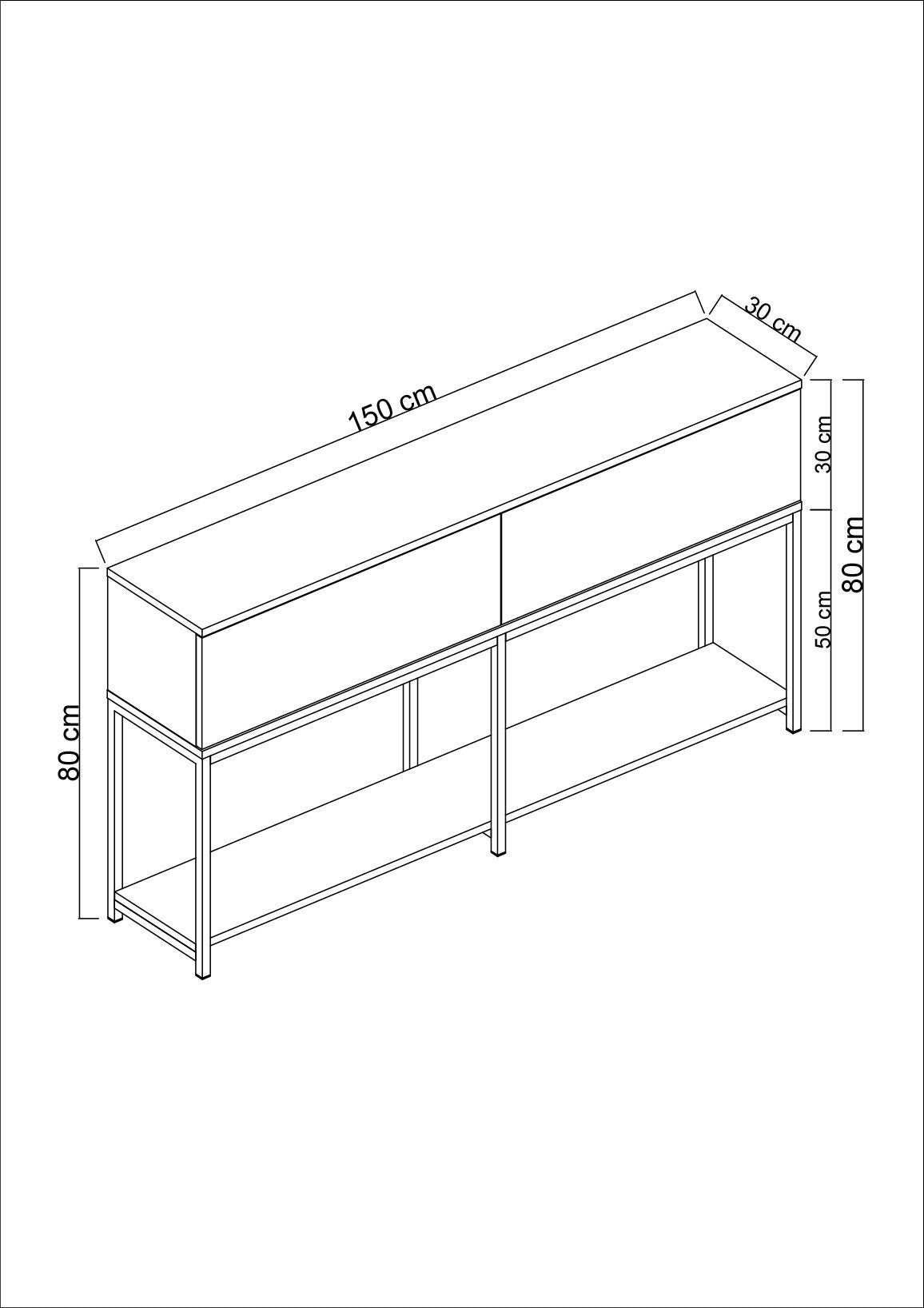Dressoirs - Modern Dressoir Antraciet Lord 150x30x80 - Zwart Frame - Twee Vakken - Dimehouse