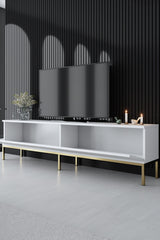 TV Meubels - TV Meubel Lord Wit Goud Melamine 180x47x30 cm - Dimehouse