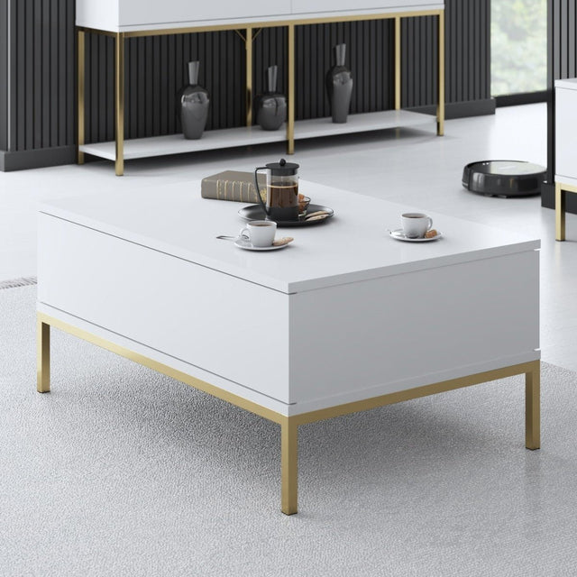 Salontafels - Rechthoekige Salontafel Wit Lord 90x60 - Gouden Frame - Dimehouse