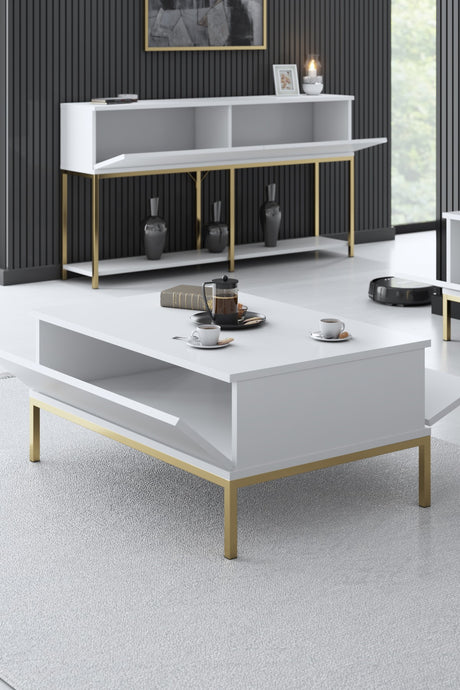 Salontafels - Rechthoekige Salontafel Wit Lord 90x60 - Gouden Frame - Dimehouse