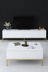 Salontafels - Rechthoekige Salontafel Wit Lord 90x60 - Gouden Frame - Dimehouse