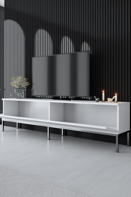TV Meubels - TV Meubel Lord Wit Zilver Melamine 180x47x30 cm - Dimehouse