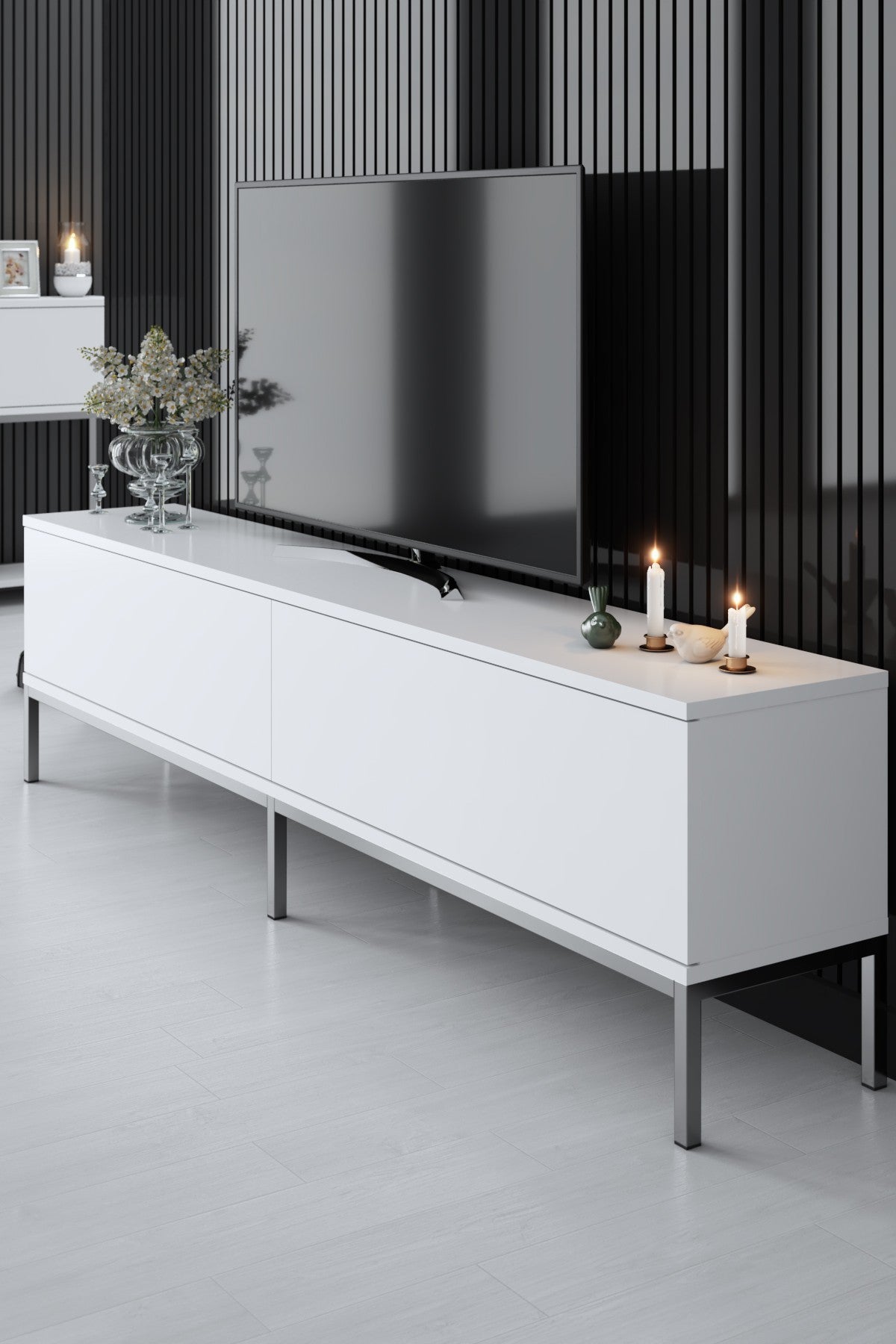 TV Møbel Lord Hvid Sølv Melamin 180x47x30 cm