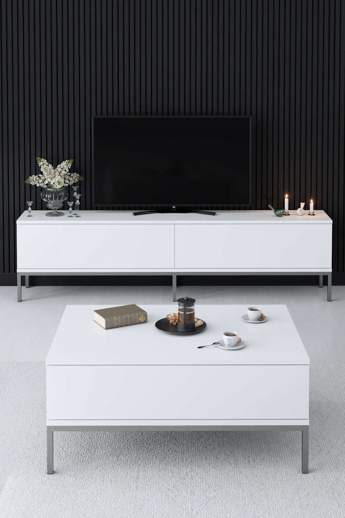 TV Møbel Lord Hvid Sølv Melamin 180x47x30 cm
