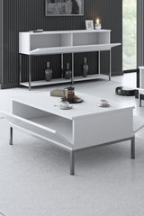 Salontafels - Rechthoekige Salontafel Wit Lord 90x60 - Zilver Frame - Dimehouse