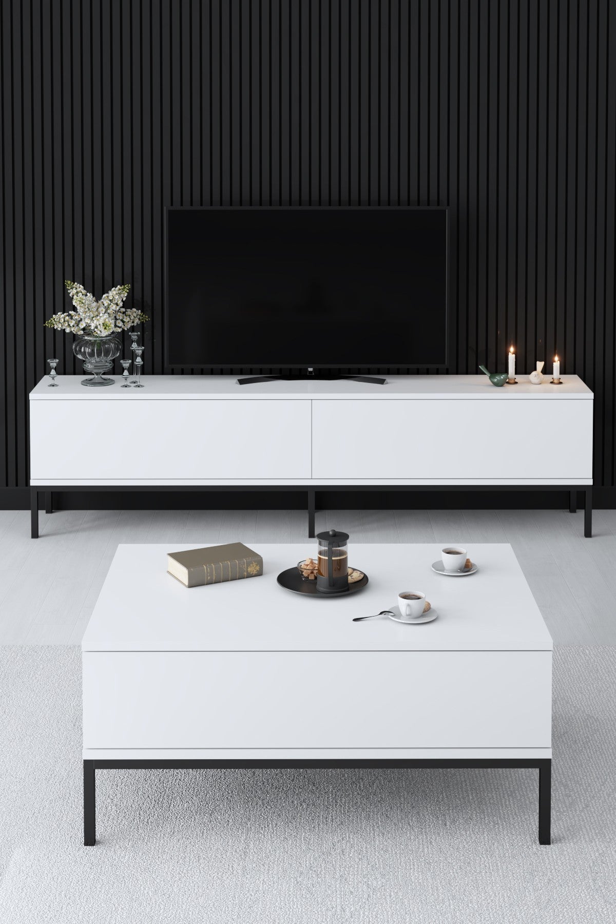 Rektangulært sofabord Hvid Lord 90x60 - Sort Stel