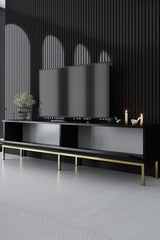 TV Meubels - TV Meubel Lord Zwart Goud Melamine 180x47x30 cm - Dimehouse