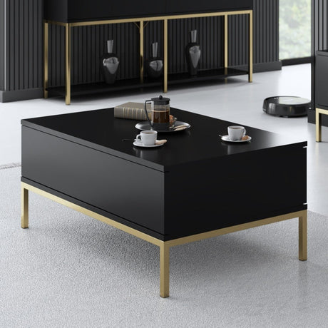 Salontafels - Rechthoekige Salontafel Zwart Lord 90x60 - Gouden Frame - Dimehouse