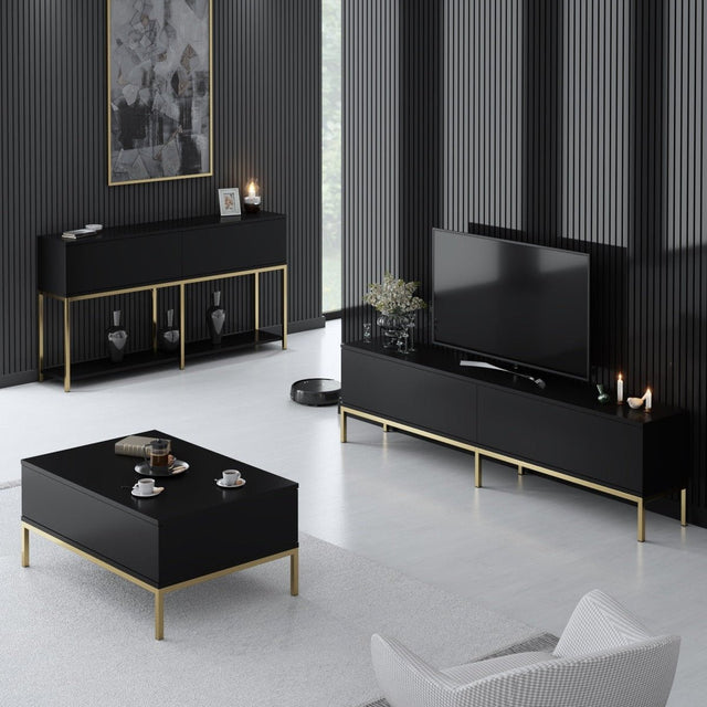 Meubelsets - Meubelset Zwart Lord - Salontafel + TV Meubel + Dressoir - Gouden Frame - Dimehouse