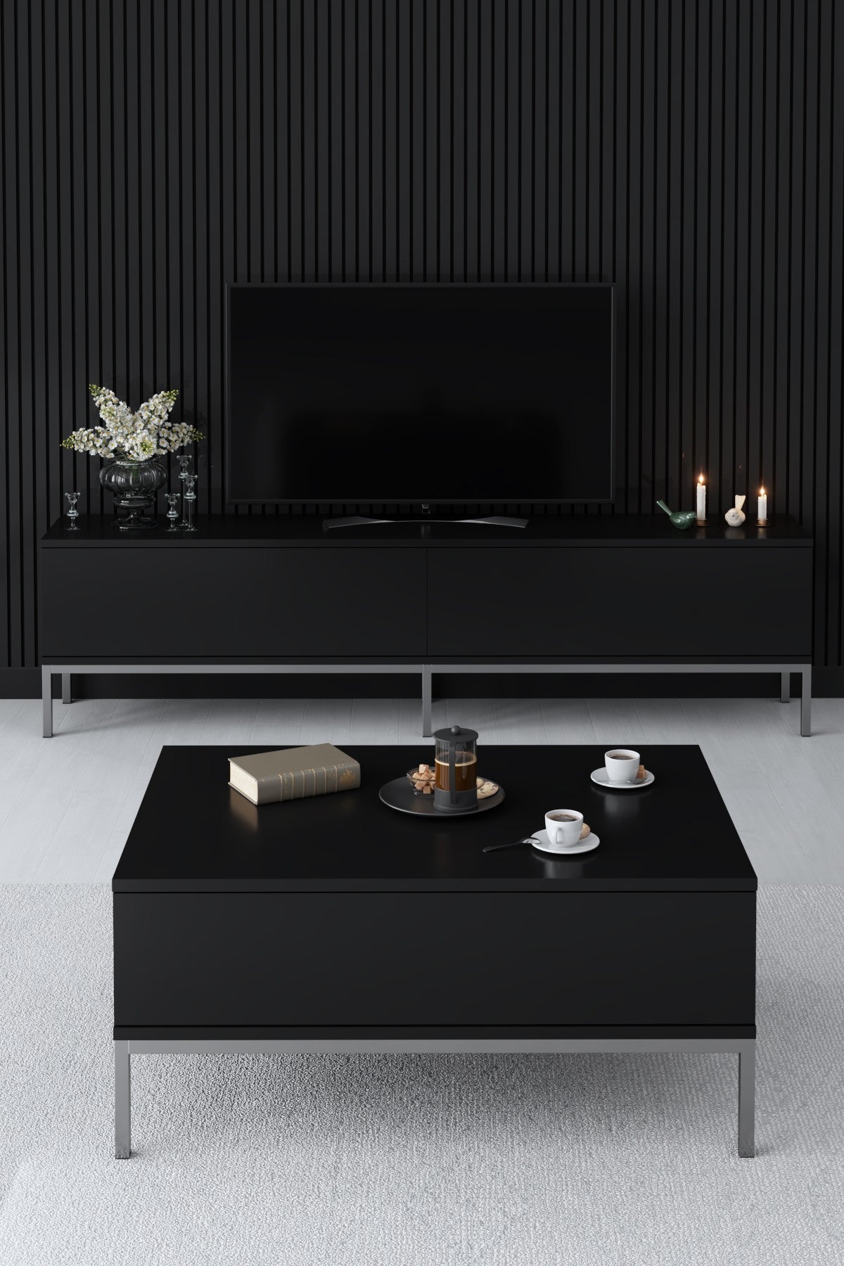 TV Møbel Lord Sort Sølv Melamin 180x47x30 cm