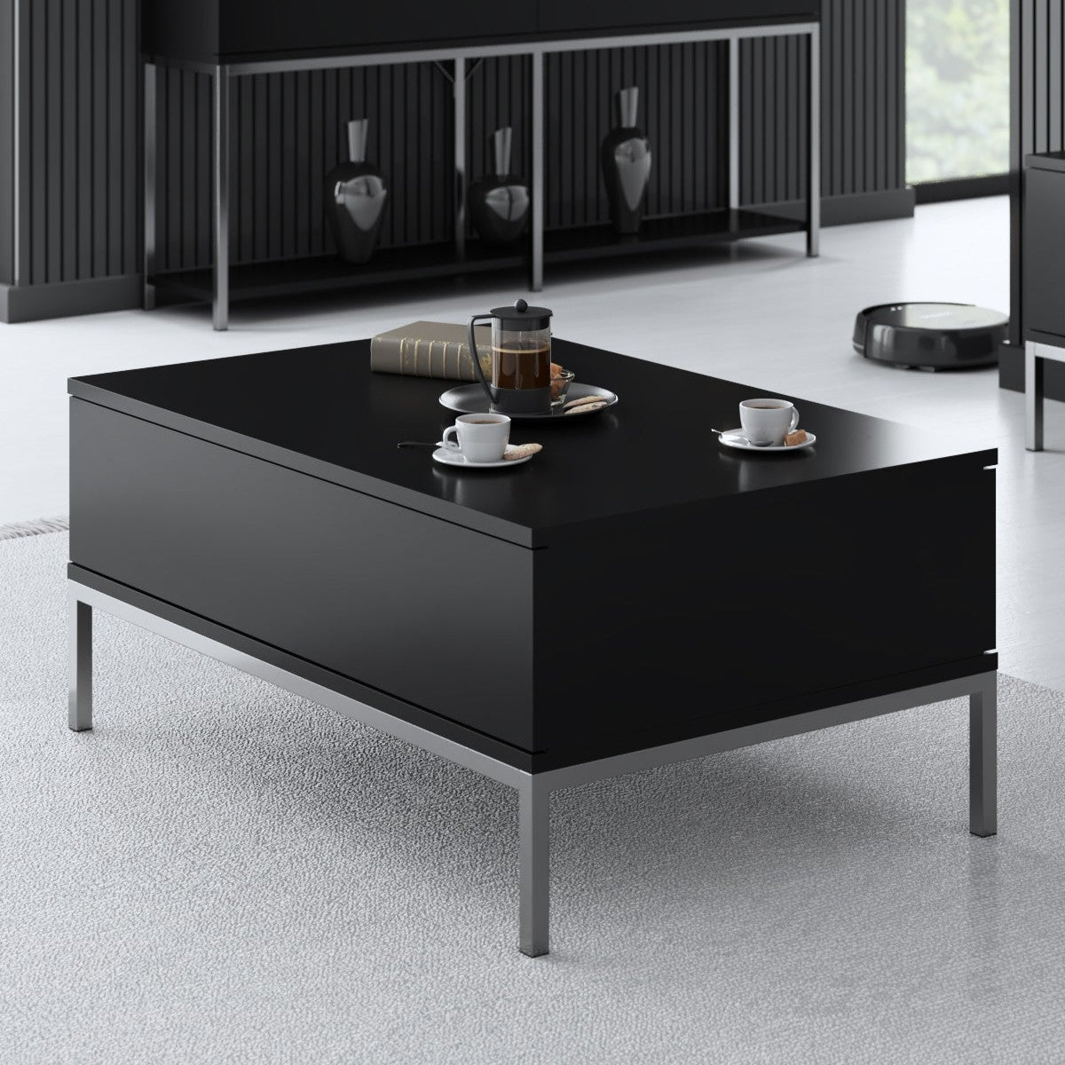 Salontafels - Rechthoekige Salontafel Zwart Lord 90x60 - Zilver Frame - Dimehouse