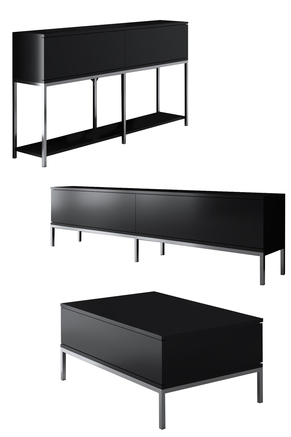 Meubelsets - Meubelset Zwart Lord - Salontafel + TV Meubel + Dressoir - Zilver Frame - Dimehouse