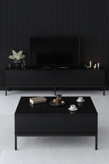 TV Meubels - TV Meubel Lord Zwart Melamine 180x47x30 cm - Dimehouse