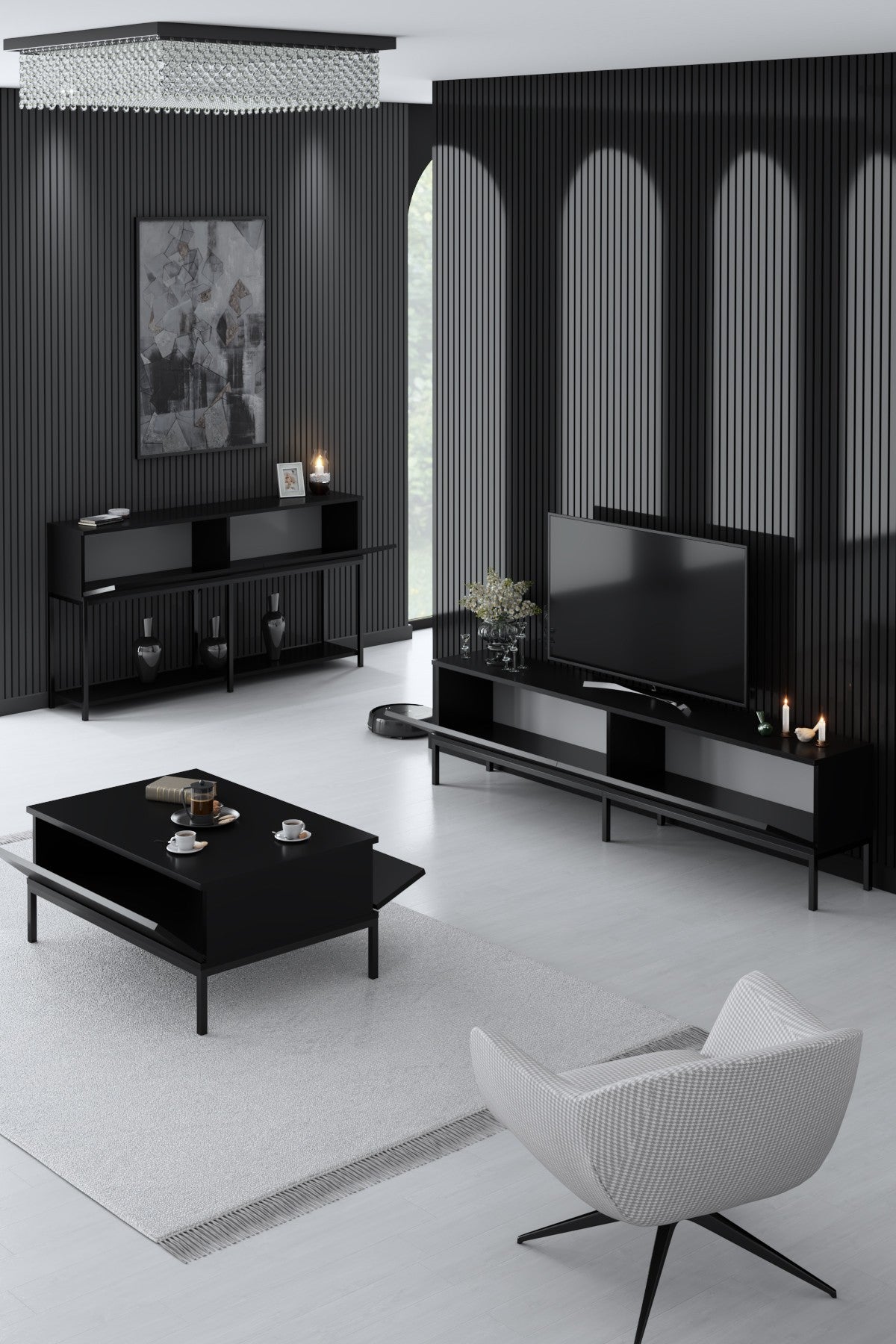 Meubelsets - Meubelset Zwart Lord - Salontafel + TV Meubel + Dressoir - Zwart Frame - Dimehouse