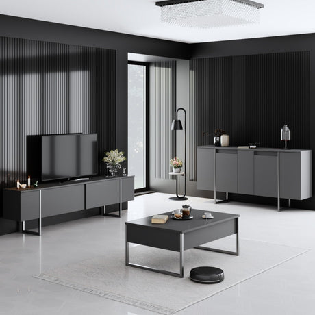Meubelsets - Meubelset Antraciet Luxe - Salontafel + TV Meubel + Dressoir - Zilver Frame - Dimehouse
