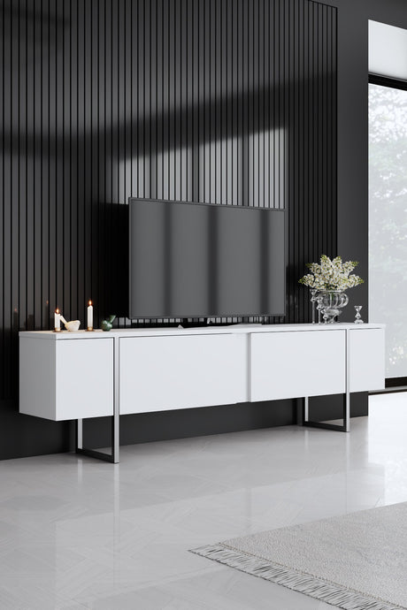 Meubelsets - Meubelset Wit Luxe - Salontafel + TV Meubel + Dressoir Luxe - Zilver Frame - Dimehouse