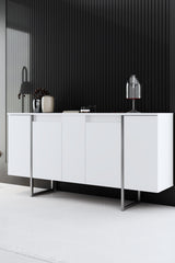 Meubelsets - Meubelset Wit Luxe - Salontafel + TV Meubel + Dressoir Luxe - Zilver Frame - Dimehouse