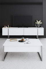 Meubelsets - Meubelset Wit Luxe - Salontafel + TV Meubel + Dressoir Luxe - Zilver Frame - Dimehouse