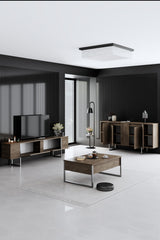 Meubelsets - Meubelset Walnoot Luxe - Salontafel + TV Meubel + Dressoir - Zilver Frame - Dimehouse
