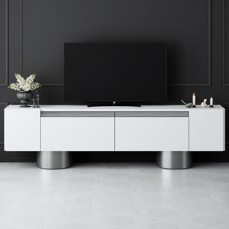TV Meubels - TV Meubel Wit Bohem 180x50x30 - Zilver Frame - Dimehouse
