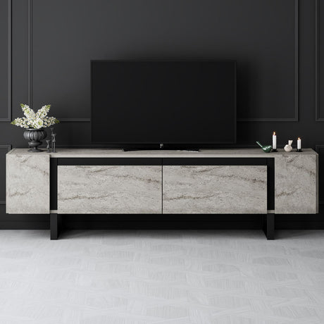 TV Meubels - TV Meubel Travertin Yildiz 180x50x30 - Zwart Frame - Dimehouse