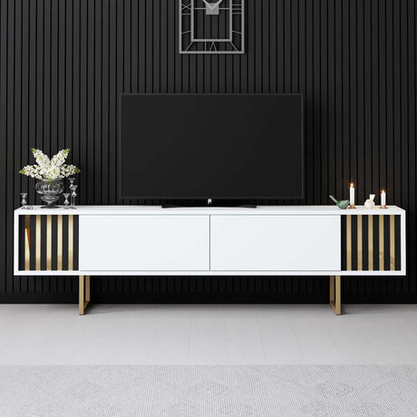 TV Meubels - TV Meubel Wit Gold Line 180x48x30 - Gouden Frame - Dimehouse