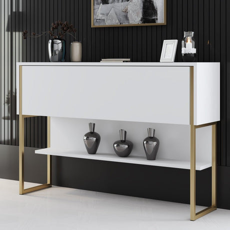 Dressoirs - Modern Dressoir Wit Luxe 120x80x30 - Gouden Frame - Eén Vak - Dimehouse