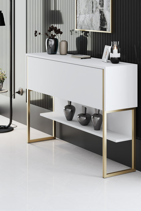 Dressoirs - Modern Dressoir Wit Luxe 120x80x30 - Gouden Frame - Eén Vak - Dimehouse