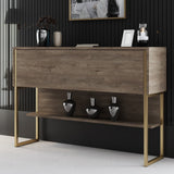 Dressoirs - Modern Dressoir Walnoot Luxe 120x80x30 - Gouden Frame - Eén Vak - Dimehouse