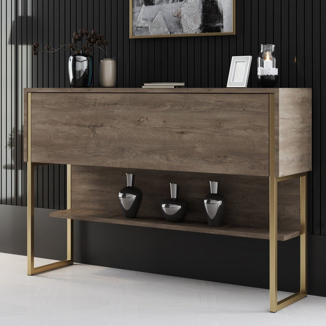 Dressoirs - Modern Dressoir Walnoot Luxe 120x80x30 - Gouden Frame - Eén Vak - Dimehouse
