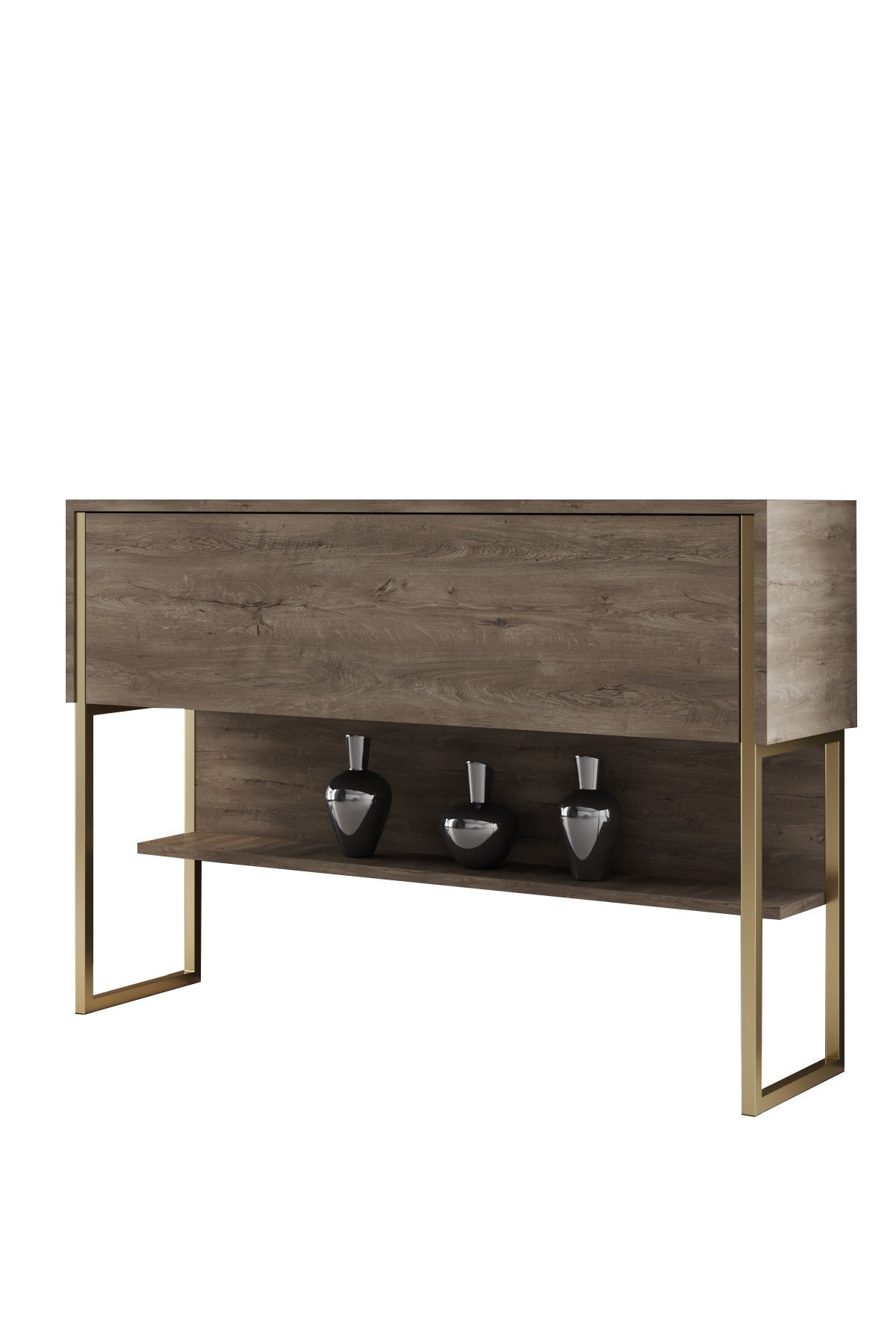 Dressoirs - Modern Dressoir Walnoot Luxe 120x80x30 - Gouden Frame - Eén Vak - Dimehouse