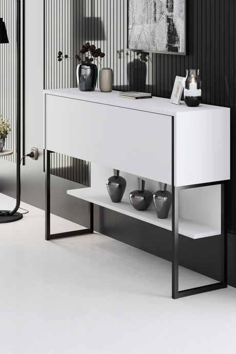 Moderne skænk Hvid Luksus 120x80x30 - Sort Stel - Et rum