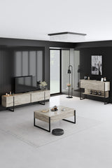 Moderne skænk Travertine Luxury 120x80x35 - Sort stel - Et rum