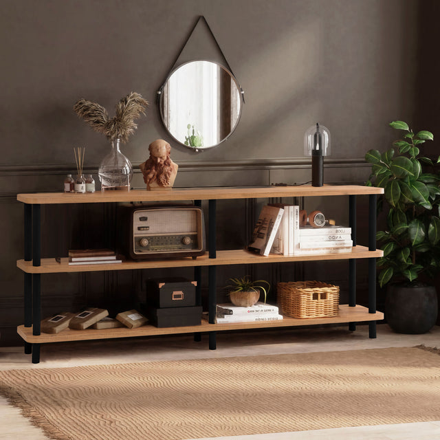 Wandkasten - Wandkast Zen Zwart Atlantisch Dennenhout Melamine 180x74,9x35 cm - Dimehouse