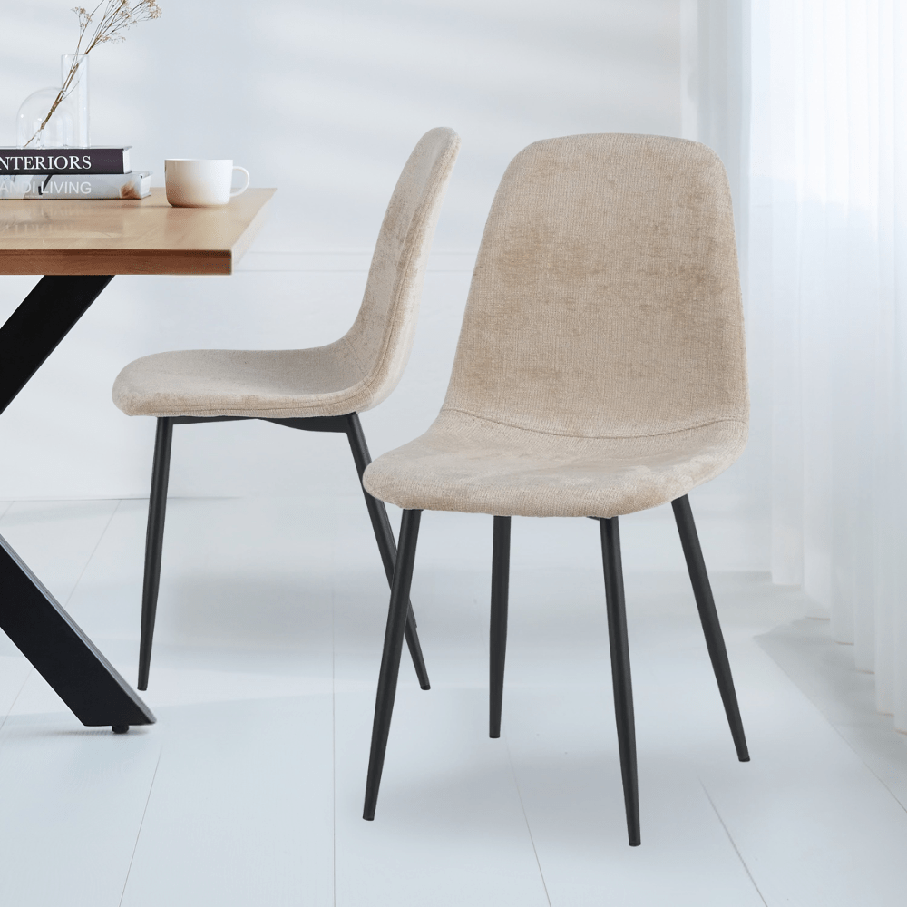 Sæt af 4 skandinaviske spisestuestole beige chenille stof Swift - Uden armlæn 